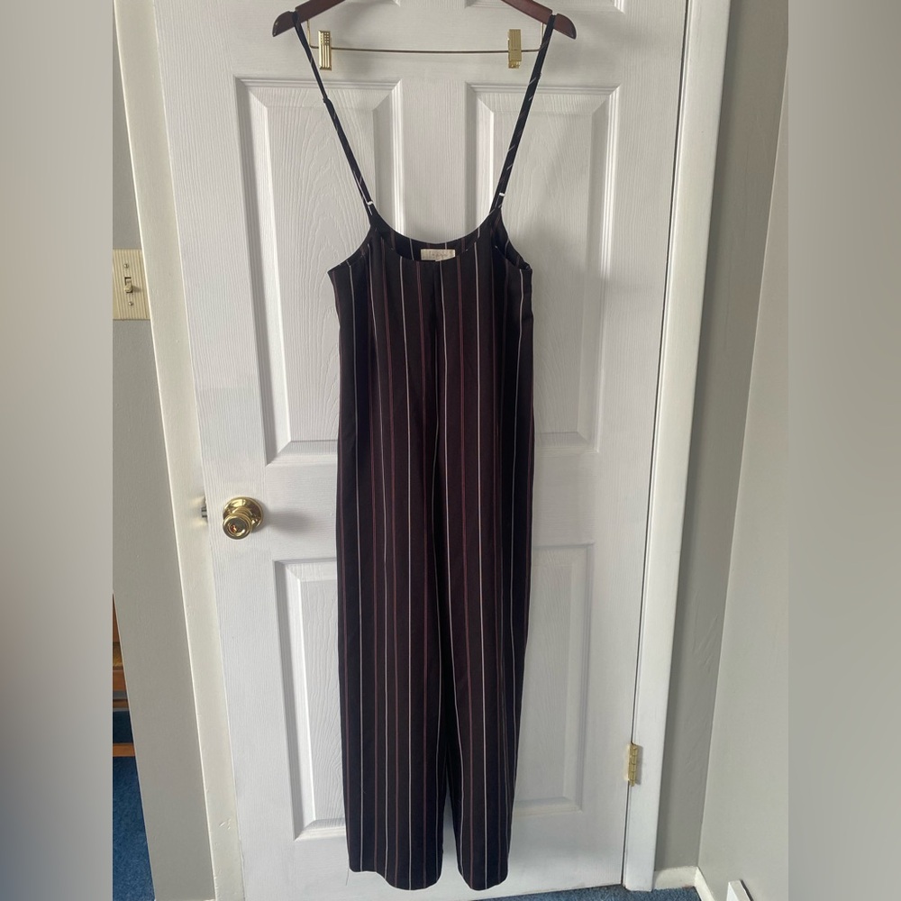 Pinstripe Wide Leg Suspender Pants